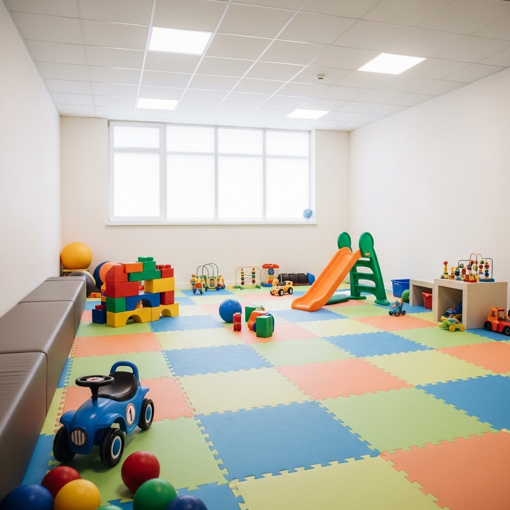 Children's playroom at Iron Mike's Gym where kids play safely while parents work out